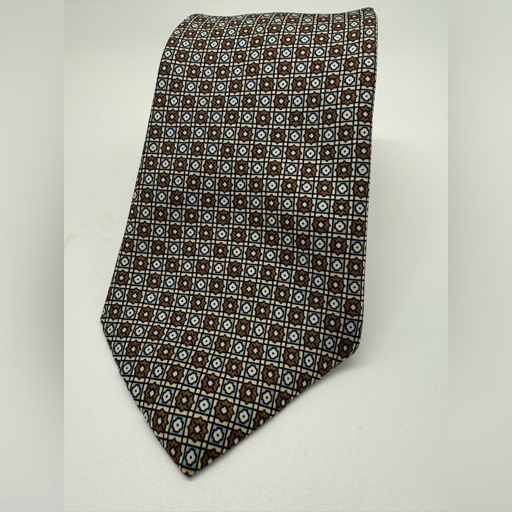 Hardy Amies Brown and Blue Patterned Tie office wedding evening